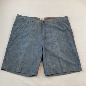 Bob Timberlake Mens‎ Blue Chambray Cotton Flat Front Shorts Size 38 Relaxed Fit